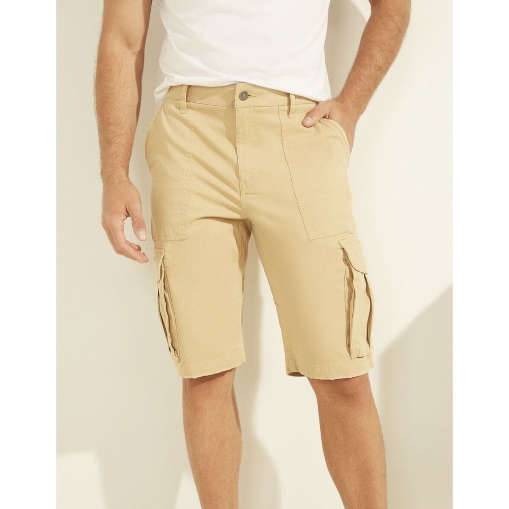 Guess Men's Carter Twill Cargo Short Straight Fit Pockets In Khaki Size 30